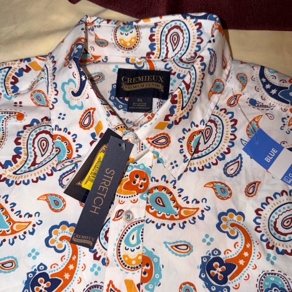 NWT Cremieux Denim Mens XL Paisley Stretch Button Down Shirt Long Sleeve - Picture 2 of 5
